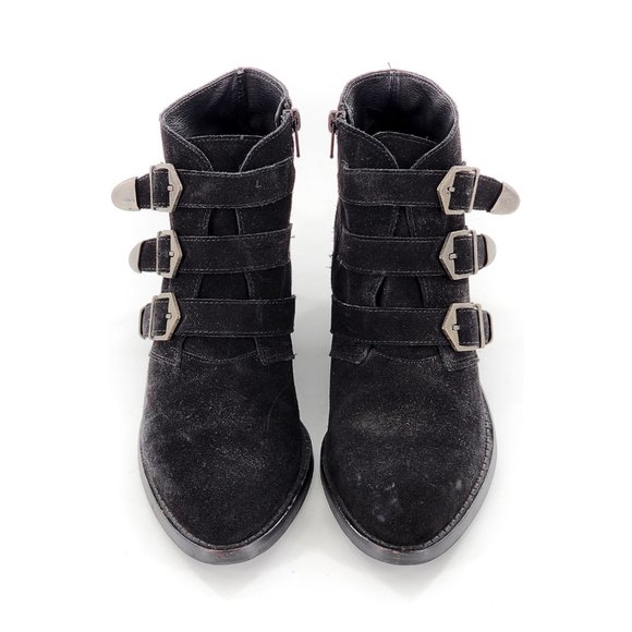 SKA Shoes Suede Leather Buckle Ankle Bootie Black Made in Spain - Picture 3 of 11